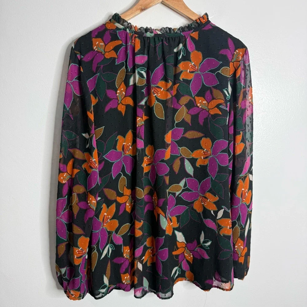 Calvin‎ Klein Women’s Floral Chiffon Blouse Long Sleeve Multicolor Lined Size 1X